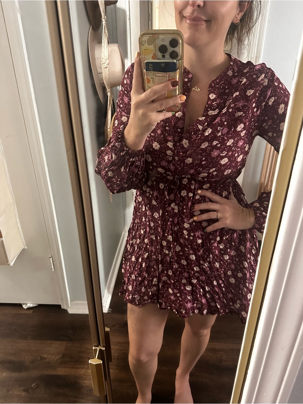 Blu Pepper Maroon Floral Ruffle Mini Dress